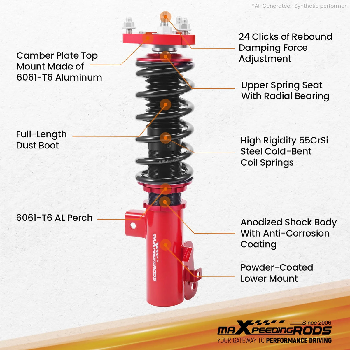 MaXpeedingrods T7 Coilovers for Honda Civic FG3 Coupe and FB2 Sedan 2012-2015, Non-Si