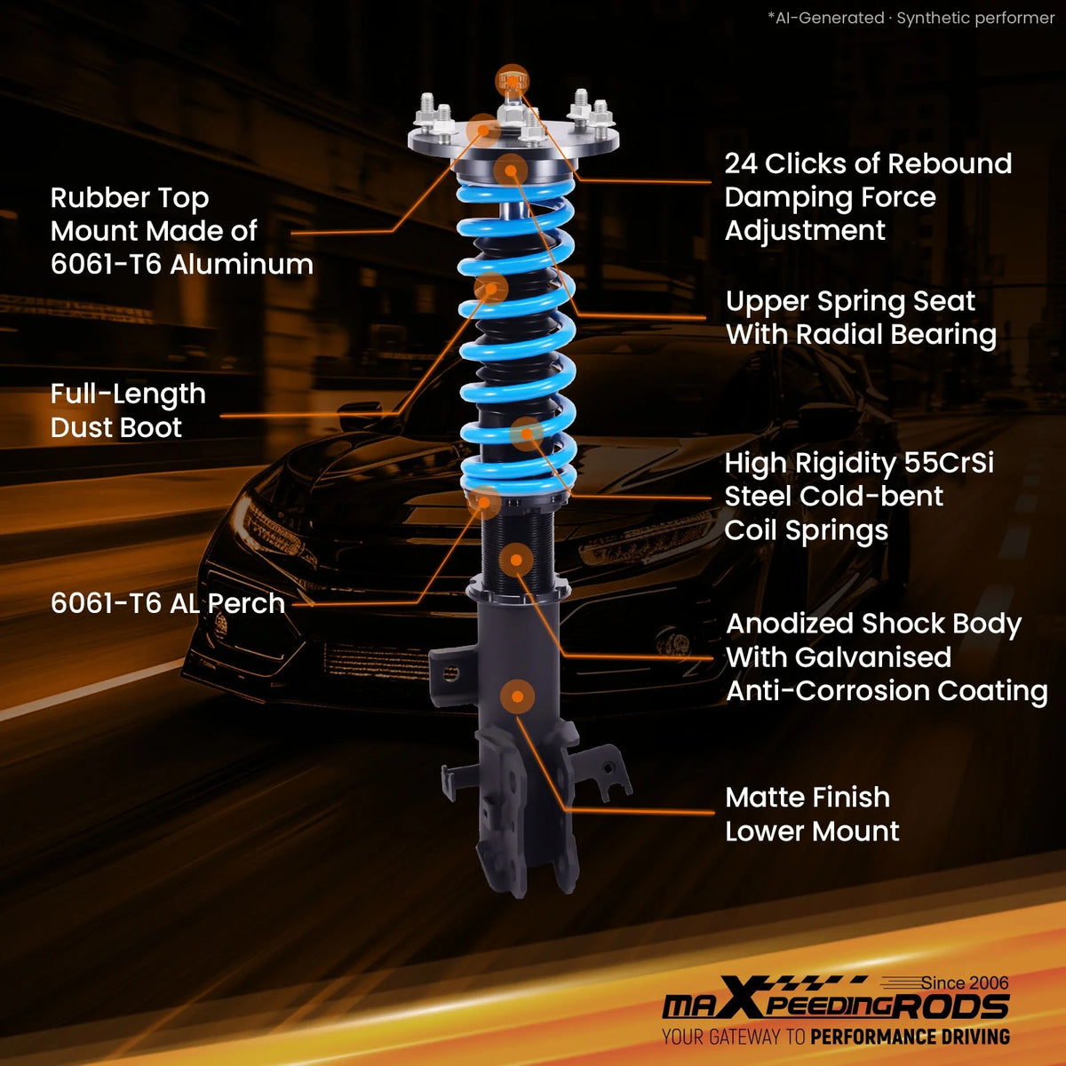MaXpeedingrods T6 Coilovers for Acura RDX SH-AWD TB1 TB2 2007-2012, 24-Way Damping, Blue Springs