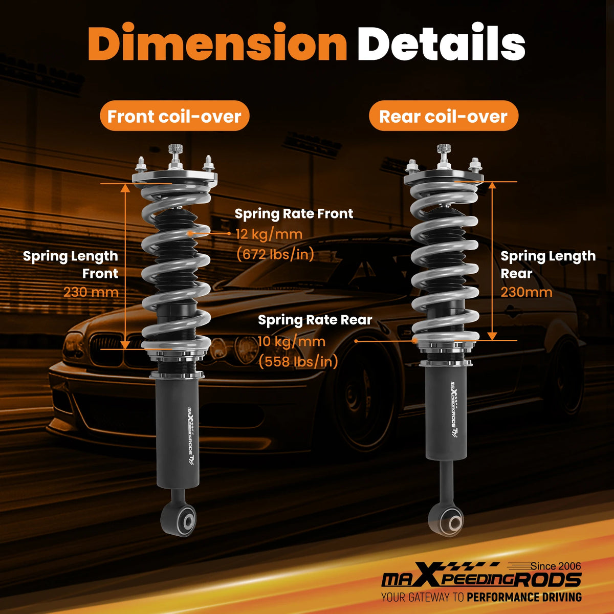 MaXpeedingrods T7 Coilovers, 24-Way Damping, for Lexus IS300 2001-2005, IS200 and Toyota Altezza SXE10 GXE10