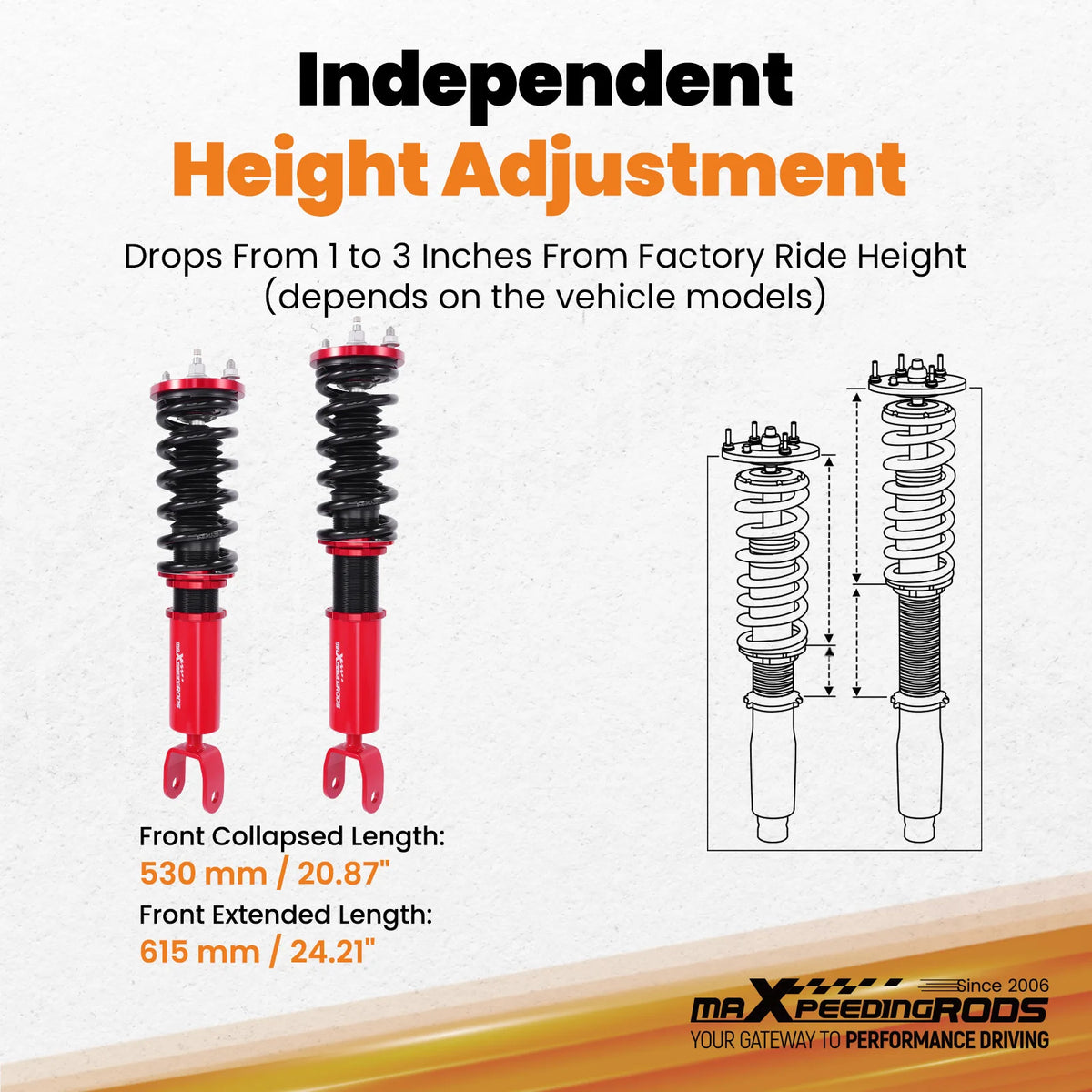 MaXpeedingrods Rear Coilovers for Honda Accord 2013-2017 and Acura TLX 2015-2020, 24-Way Damping, Pair