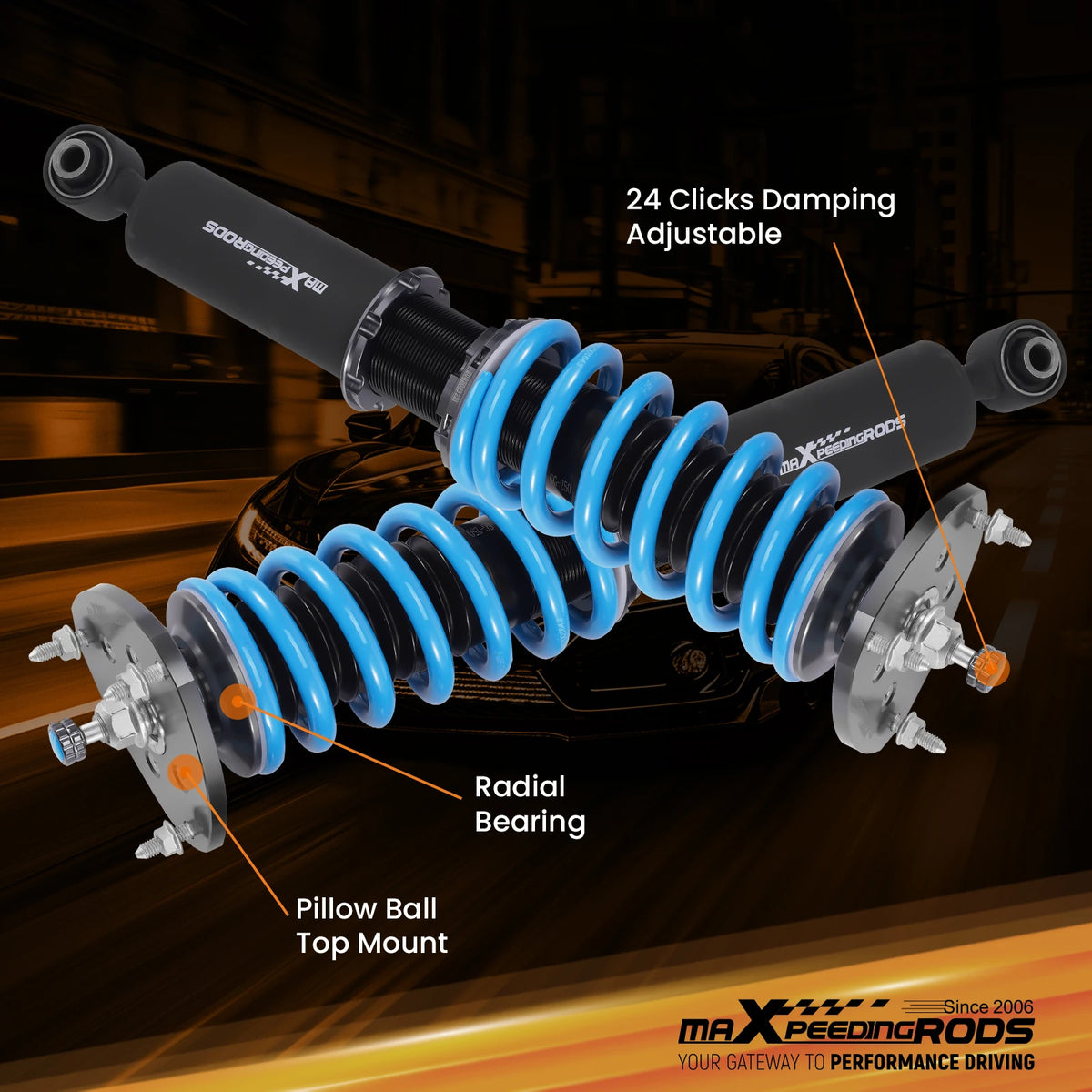 MaXpeedingrods T6 Coilovers for Toyota Chaser JZX90/JZX100 RWD 1992-2001, 24-Way Adjustable Damping