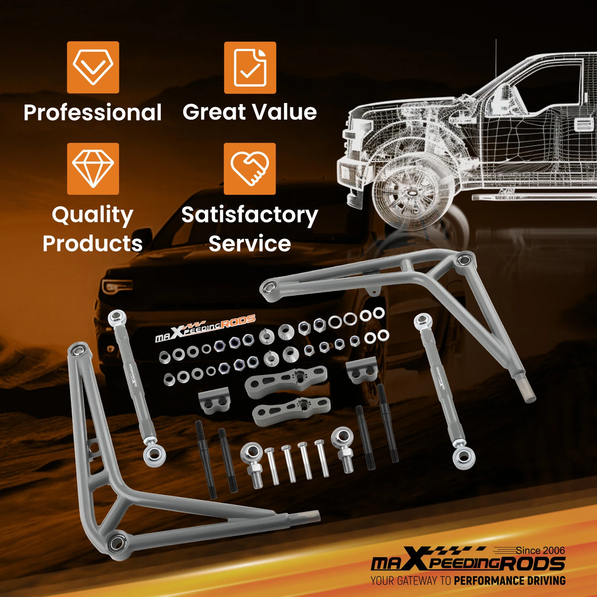 BMW E36 Front Steering Angle Kit, Adjustable Lower Control Arms and Extended Tie Rods, Powder-Coated Steel
