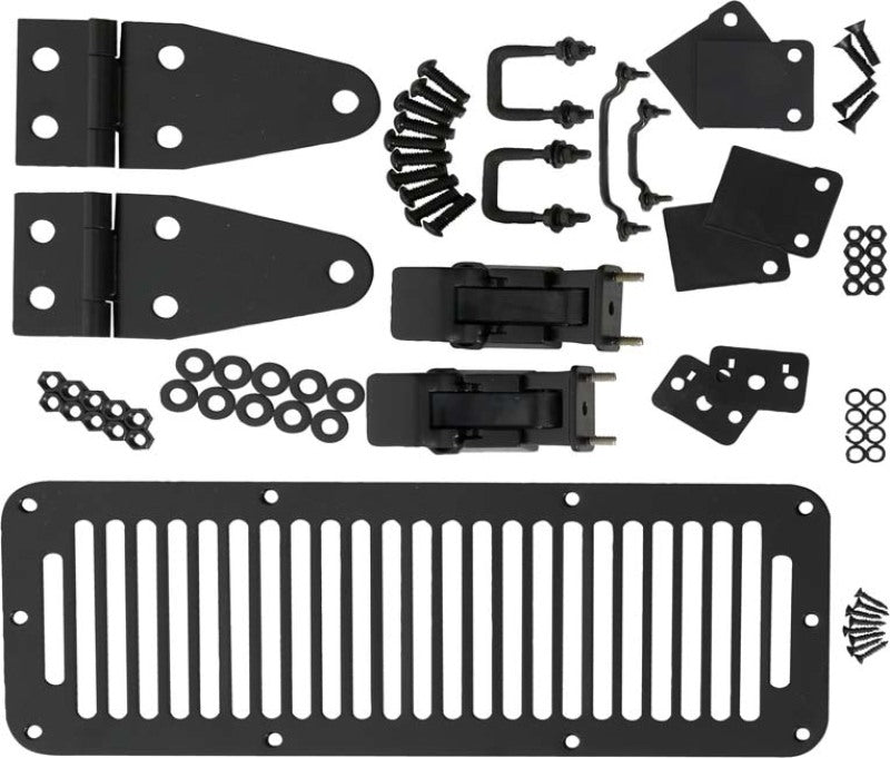 Kentrol 78-95 Jeep CJ/Wrangler YJ Hood Kit With TJ Style Hood Catch - Powdercoat Black 50570