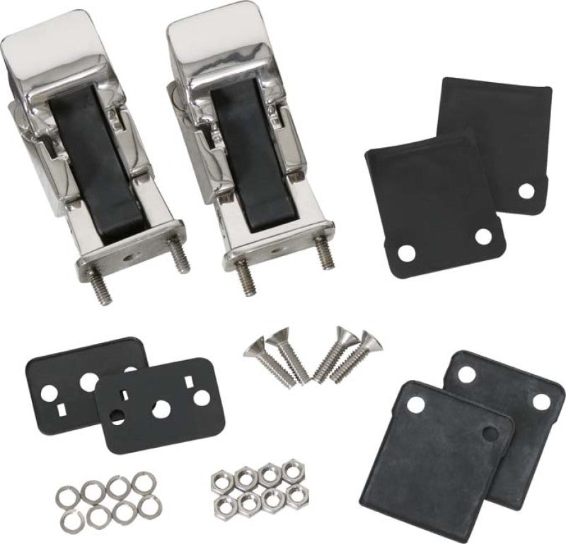 Kentrol 42-95 Jeep CJ/Wrangler YJ Hood Catch Pair TJ Style - Polished Silver 30563