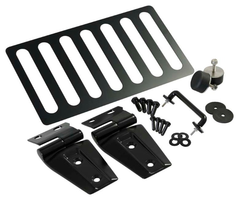 Kentrol 07-18 Jeep Wrangler JK Hood Kit Without Hood Catch - Powdercoat Black 50588WHC