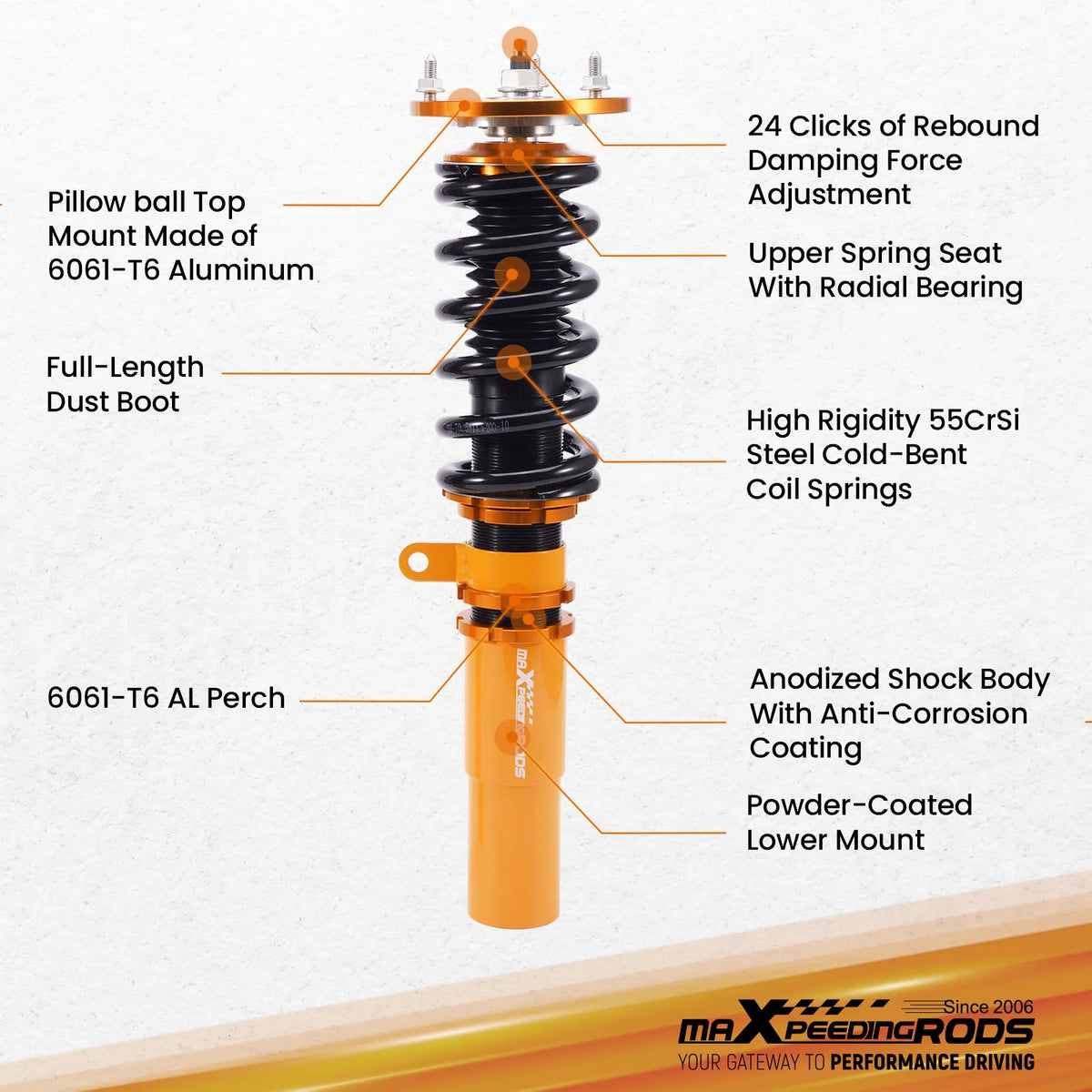 MaXpeedingrods Coilovers for BMW 5 Series E60 Sedan AWD 2004-2010, xi and xDrive, 24-Level Damping