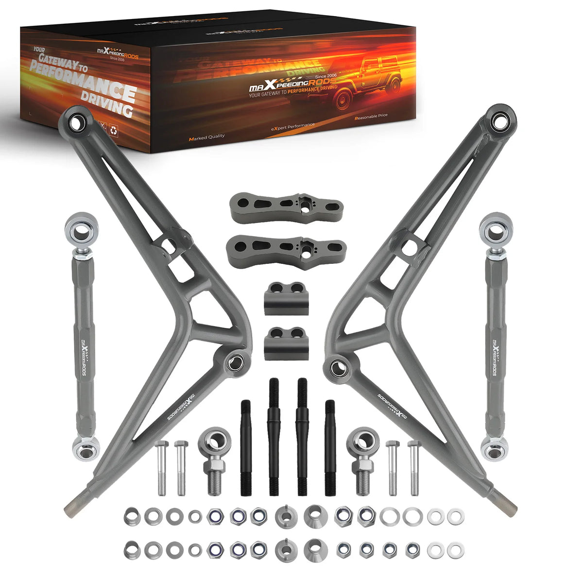 BMW E36 Front Steering Angle Kit, Adjustable Lower Control Arms and Extended Tie Rods, Powder-Coated Steel