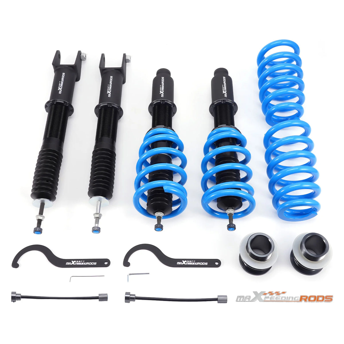 MaXpeedingrods T6 coilovers with blue springs and black bodies for 2008-2014 Cadillac CTS AWD