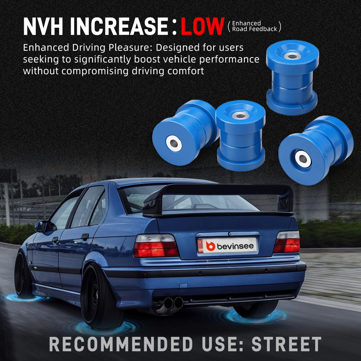 1992-1999 BMW 3 Series E36 Rear Subframe Bushing Kit, 95A Polyurethane with Billet Aluminum
