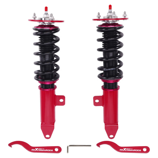 Pair of MaXpeedingrods red front coilovers with black springs for 2006-2010 Dodge Charger and Challenger RWD