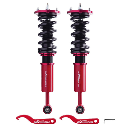 Pair of MaXpeedingrods red front coilovers with black springs for 2008-2013 Lexus IS F RWD
