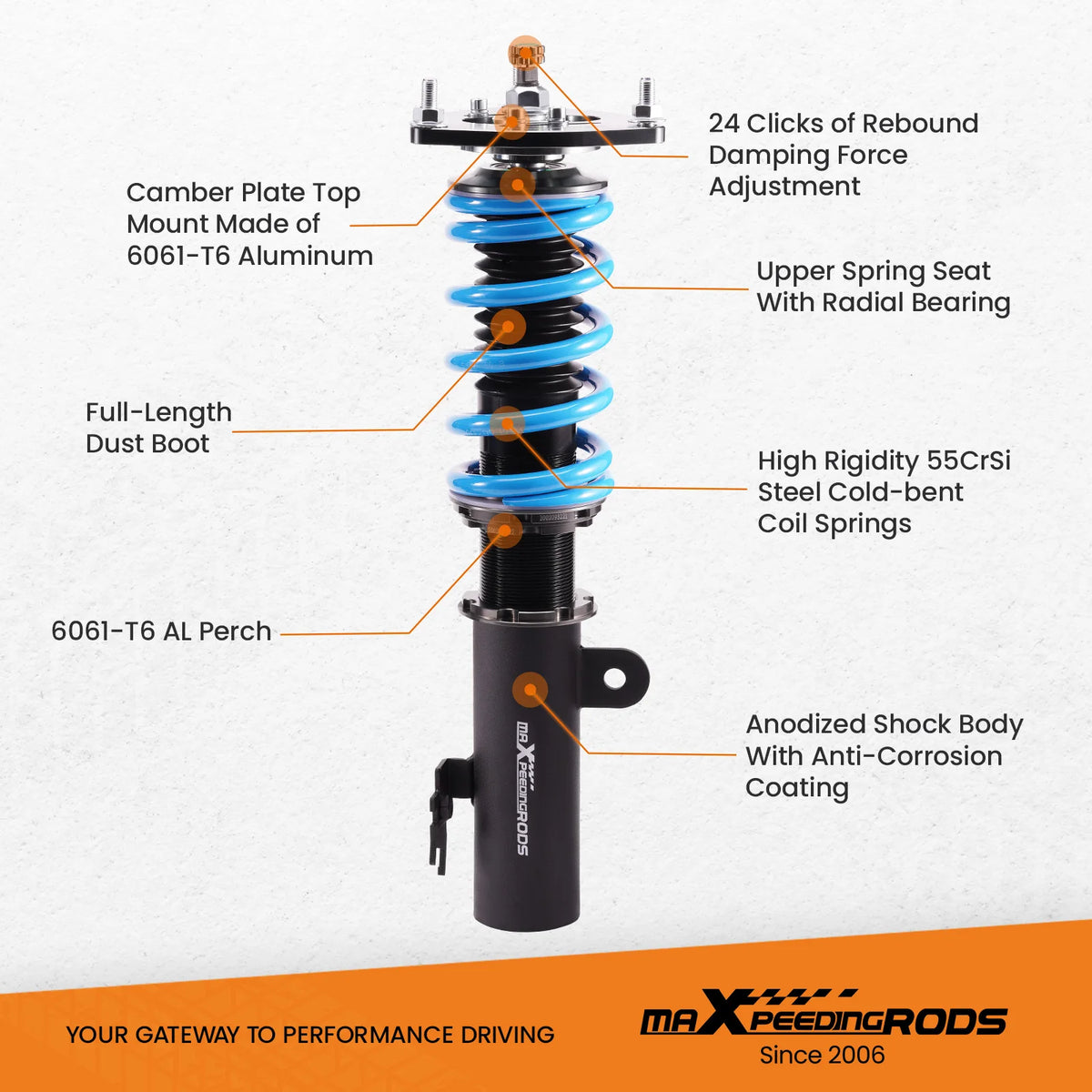 MaXpeedingrods COT6 Coilovers, 24-Way Damping, for Scion tC AGT20 2011-2016 and Toyota Zelas 2011-2016