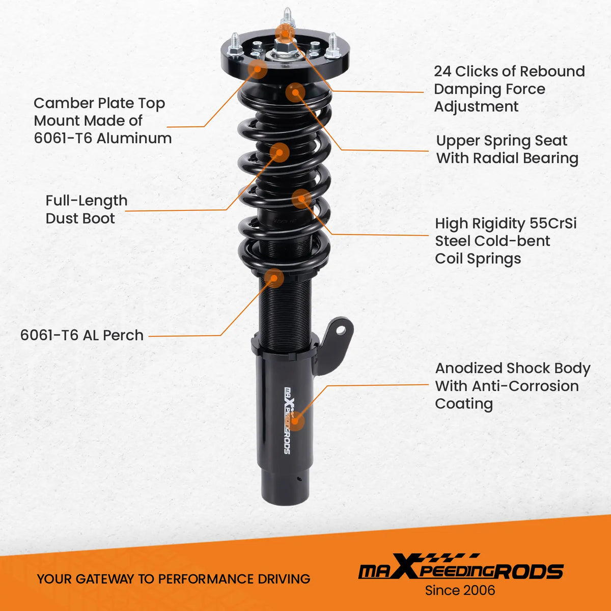 MaXpeedingrods Coilovers for BMW 3 Series E46 Sedan, Coupe, Convertible and Touring 1998-2007, Non-xi, Non-M3