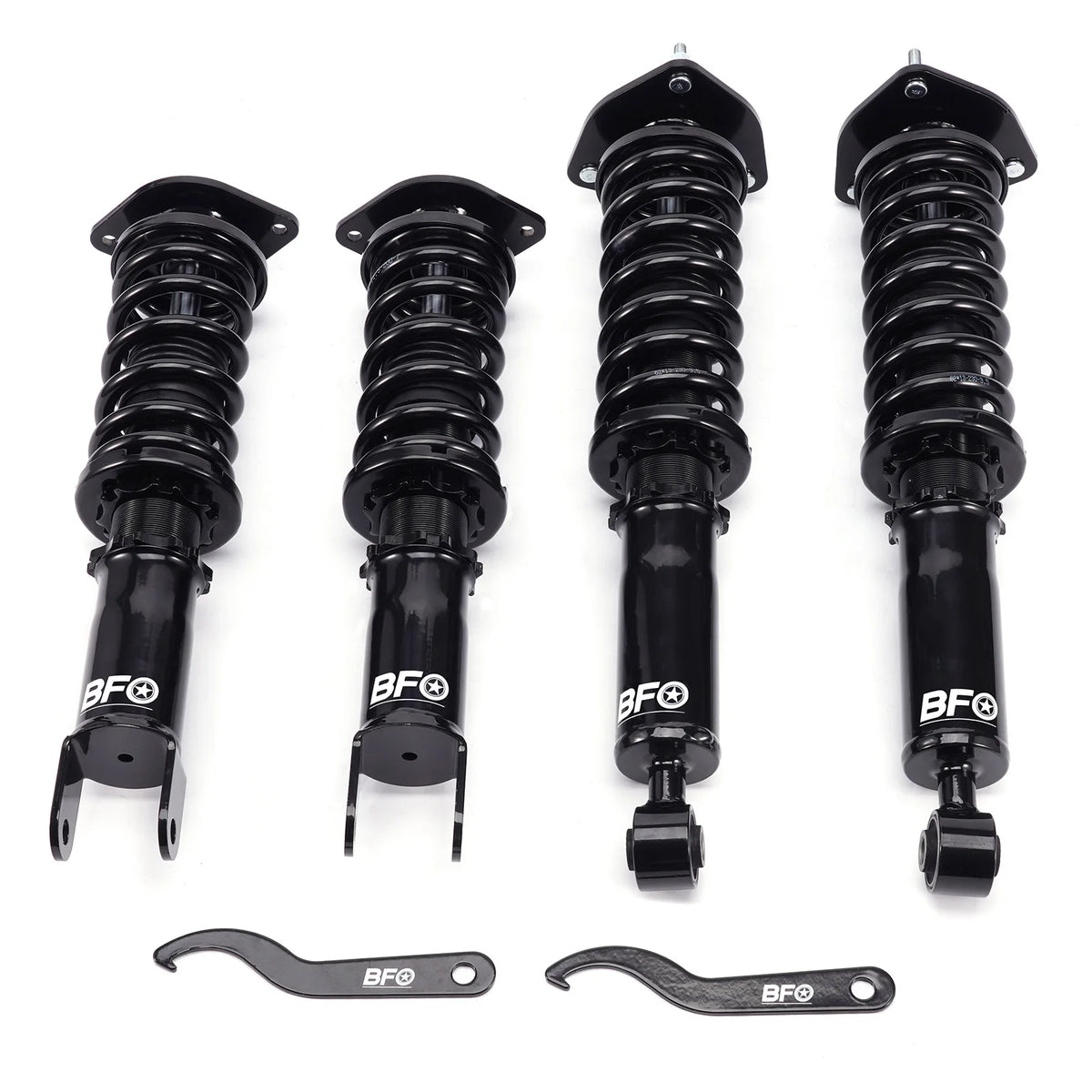 Black coilover kit with white springs for the Nissan 370Z Z34 and Infiniti G37 V36 RWD