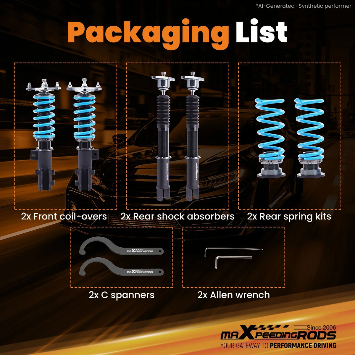 MaXpeedingrods T6 Coilovers for Kia Optima 2011-2015, 24-Way Adjustable Damping, Blue Springs