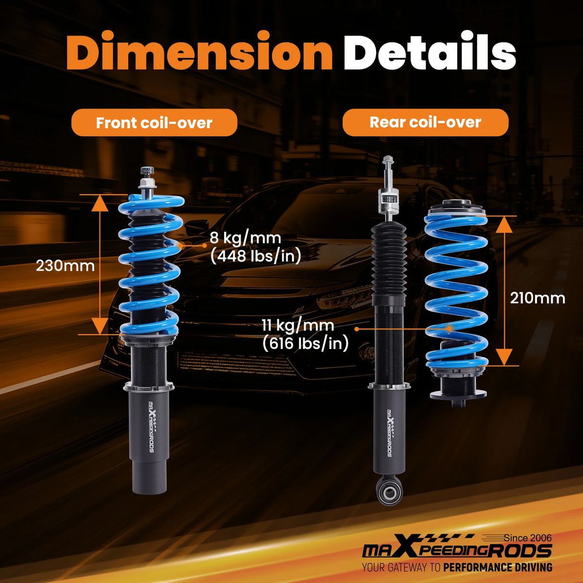 MaXpeedingrods T6 Coilovers for Audi A6 C7 and A7 Quattro 4G8 2012-2018, 24-Way Adjustable Damping