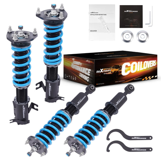 MaXpeedingrods T6 coilovers with blue springs and black bodies for 1995-1999 Nissan Maxima A32