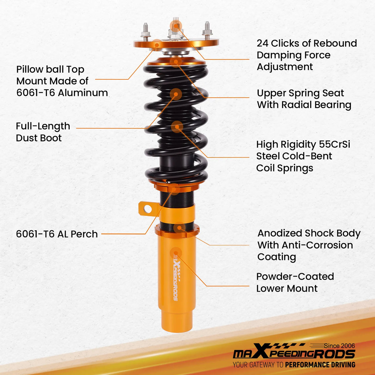 MaXpeedingrods Coilovers for BMW Z4 Roadster E85 2003-2009 and Z4 Coupe E86 2006-2009, 24-Level Damping