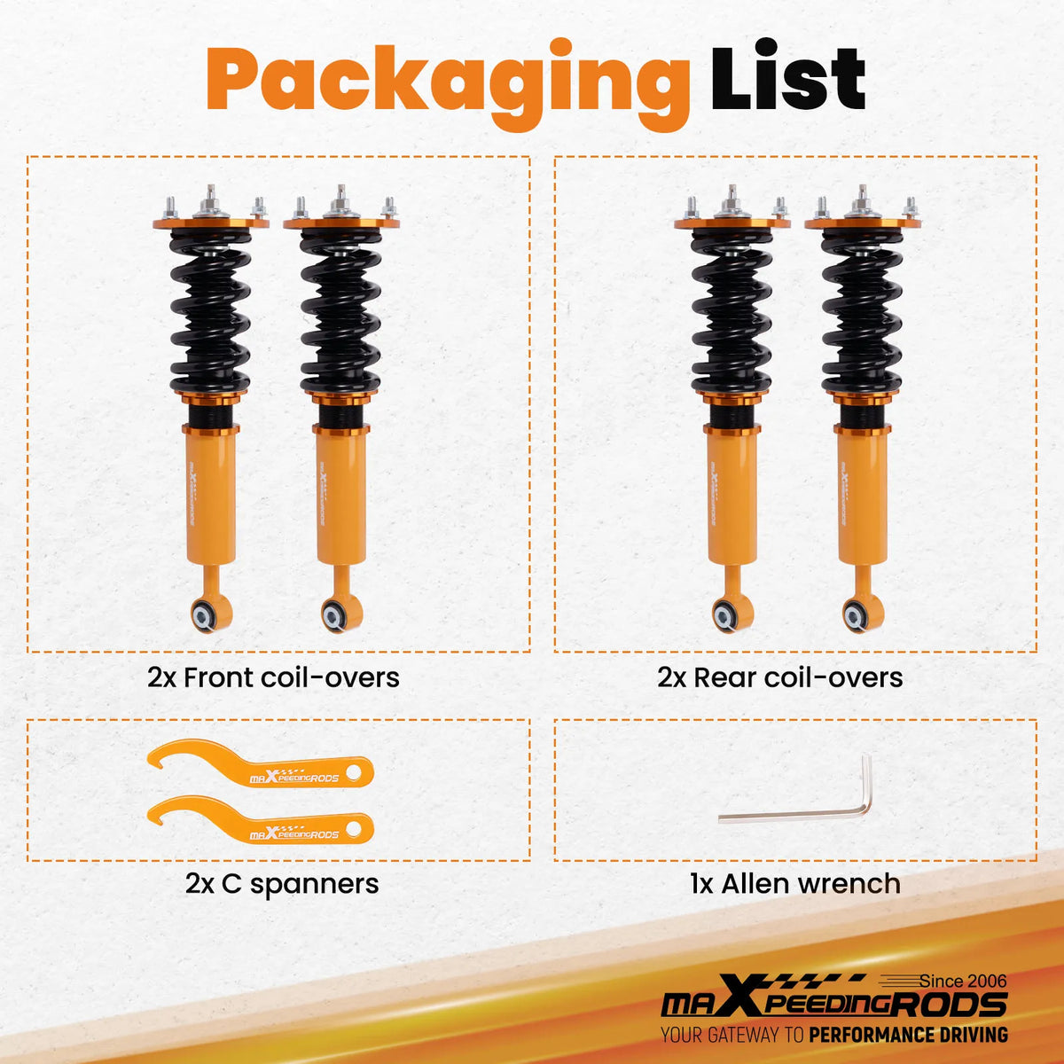 MaXpeedingrods Coilovers for Lexus LS430 UCF30 2001-2006 and Toyota Celsior UCF30, 24-Level Damping