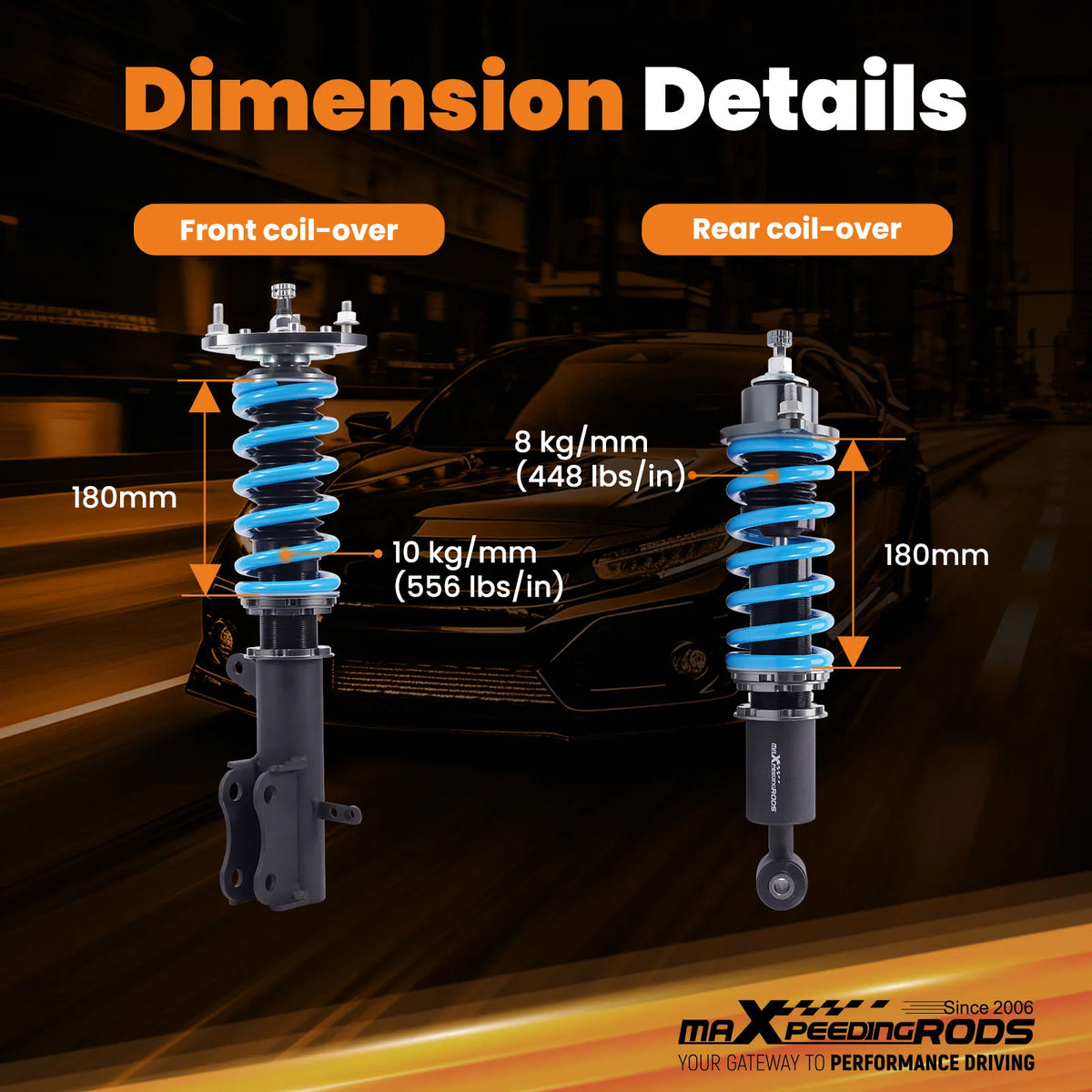 MaXpeedingrods T6 Coilovers for Dodge Caliber 2007-2012, Jeep Compass and Patriot MK, 24-Way Damping