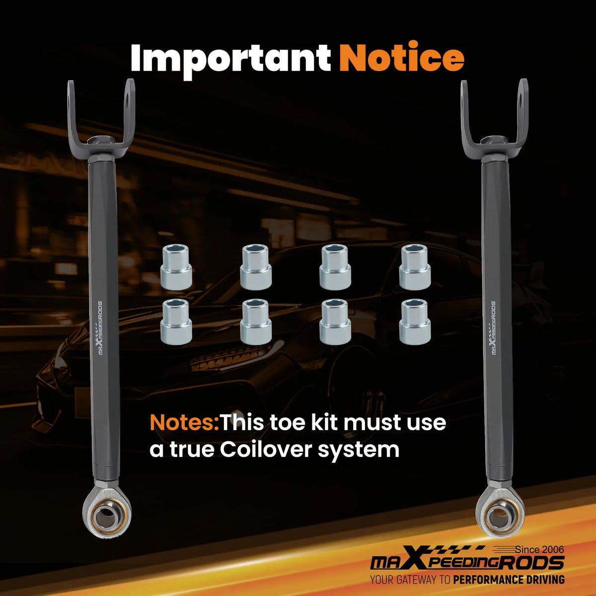 2003-2009 Nissan 350Z Z33, 2003-2007 Infiniti G35 Adjustable Rear Toe Arms, Heim Joint, Steel, Pair