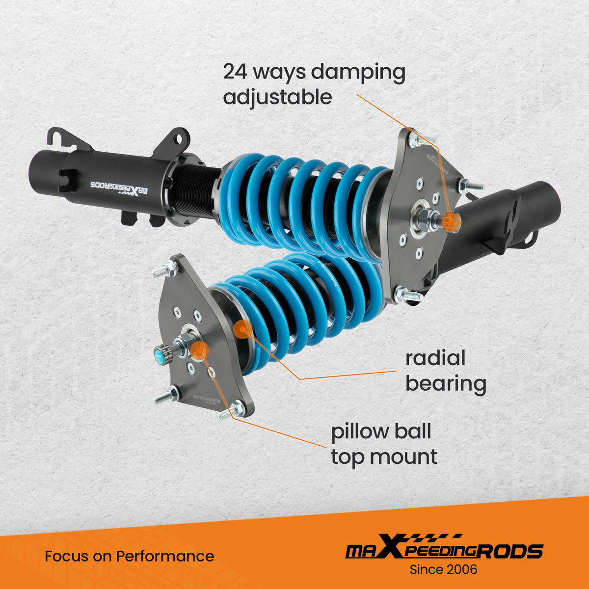 MaXpeedingrods Coilovers for Mini Cooper R50 R53 2001-2006 and R52 Convertible 2004-2007, 24-Way Adjustable Damping