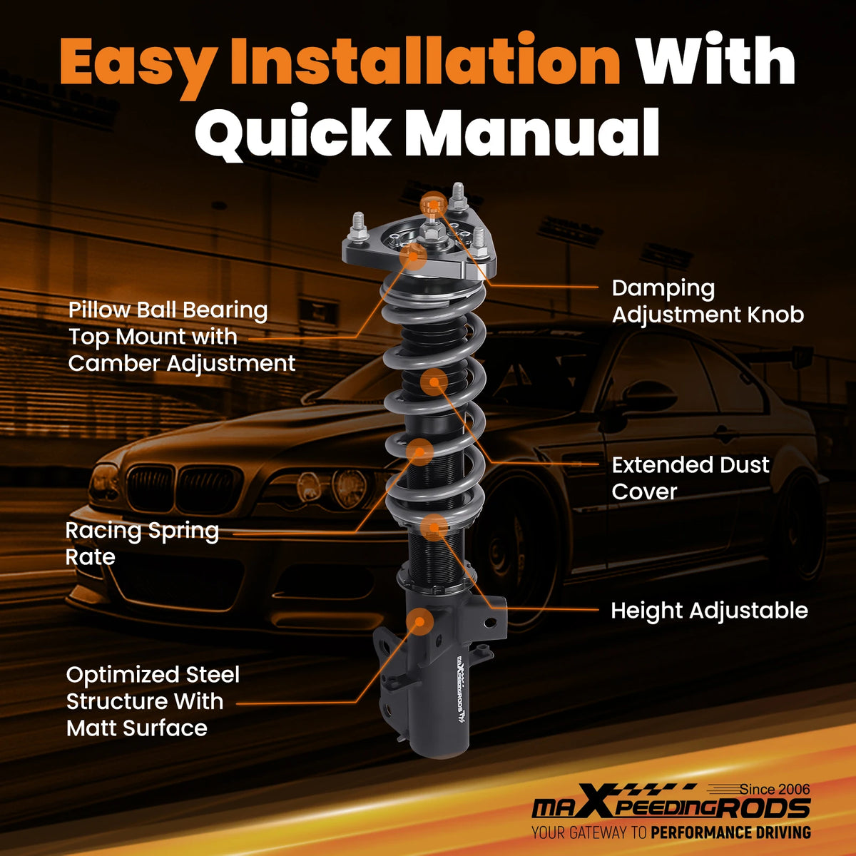 MaXpeedingrods T7 Coilovers for Ford Mustang S550 6th Generation 2015-2023, 24-Way Adjustable Damping