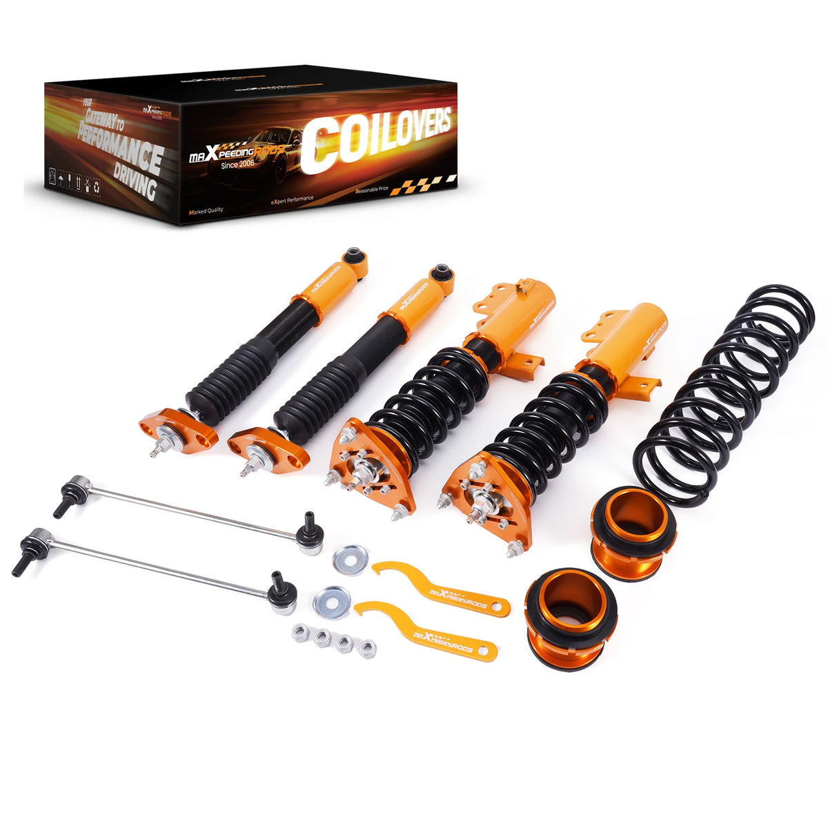MaXpeedingrods golden coilovers with black springs for 2010-2016 Hyundai Genesis Coupe 2-door