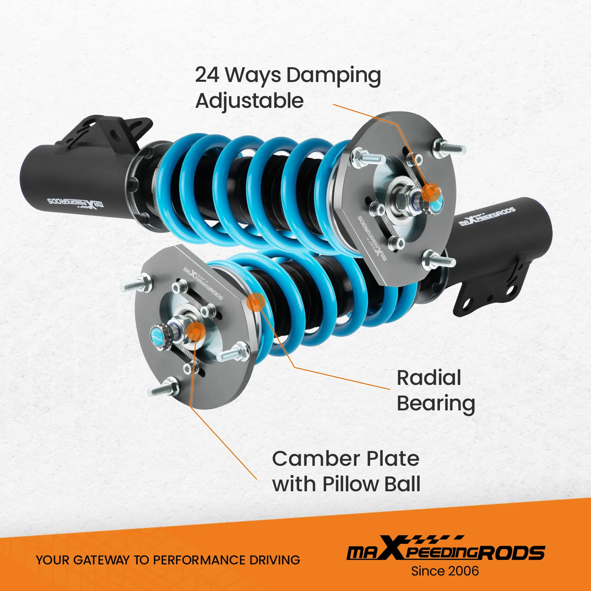 MaXpeedingrods T6 Coilovers for Chevrolet Cobalt 2005-2010, 24-Way Adjustable Damping, Camber Plates