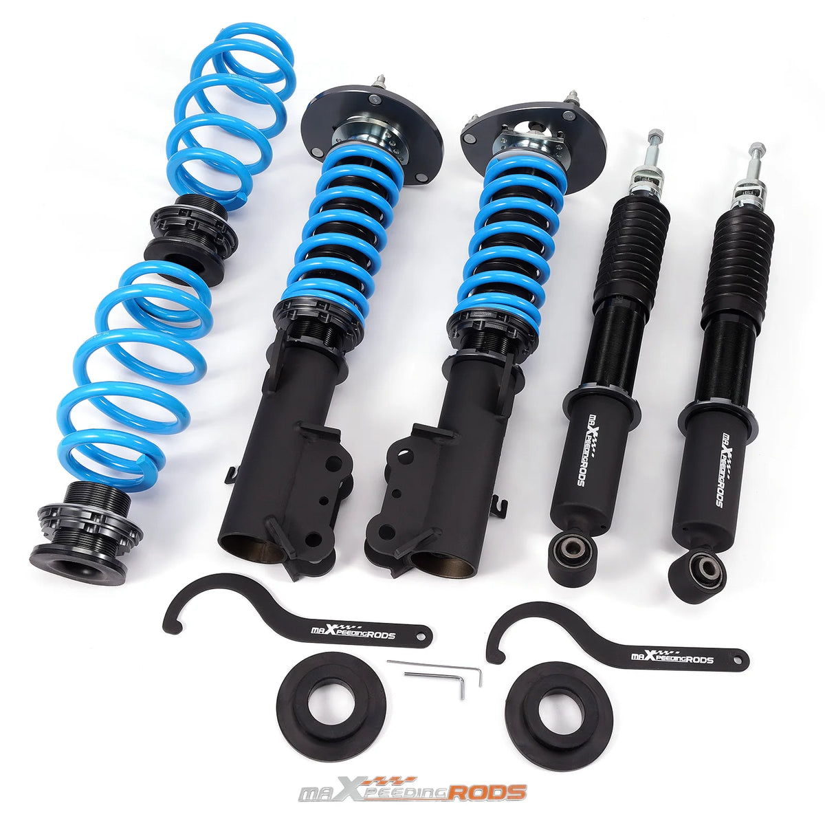 MaXpeedingrods T6 coilovers with blue springs and front camber plates for 2016-2019 Chevrolet Volt