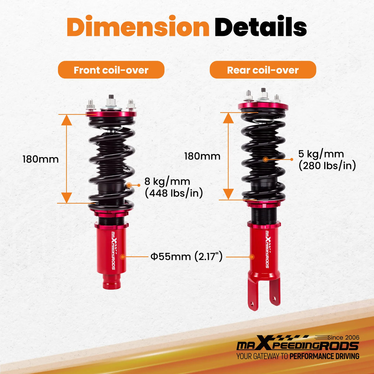MaXpeedingrods Street Coilovers for Honda Civic EK 1996-2000, Also Civic EF/EG, CR-X, del Sol and Integra