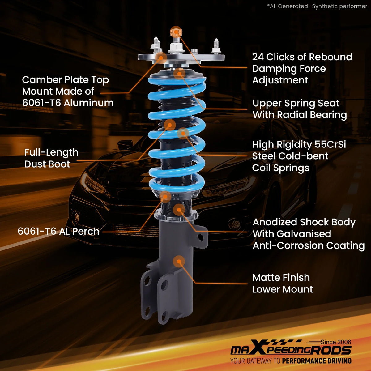 MaXpeedingrods T6 Coilovers for Toyota Matrix E140 2009-2014 and Corolla E140/E150/E170 2009-2019