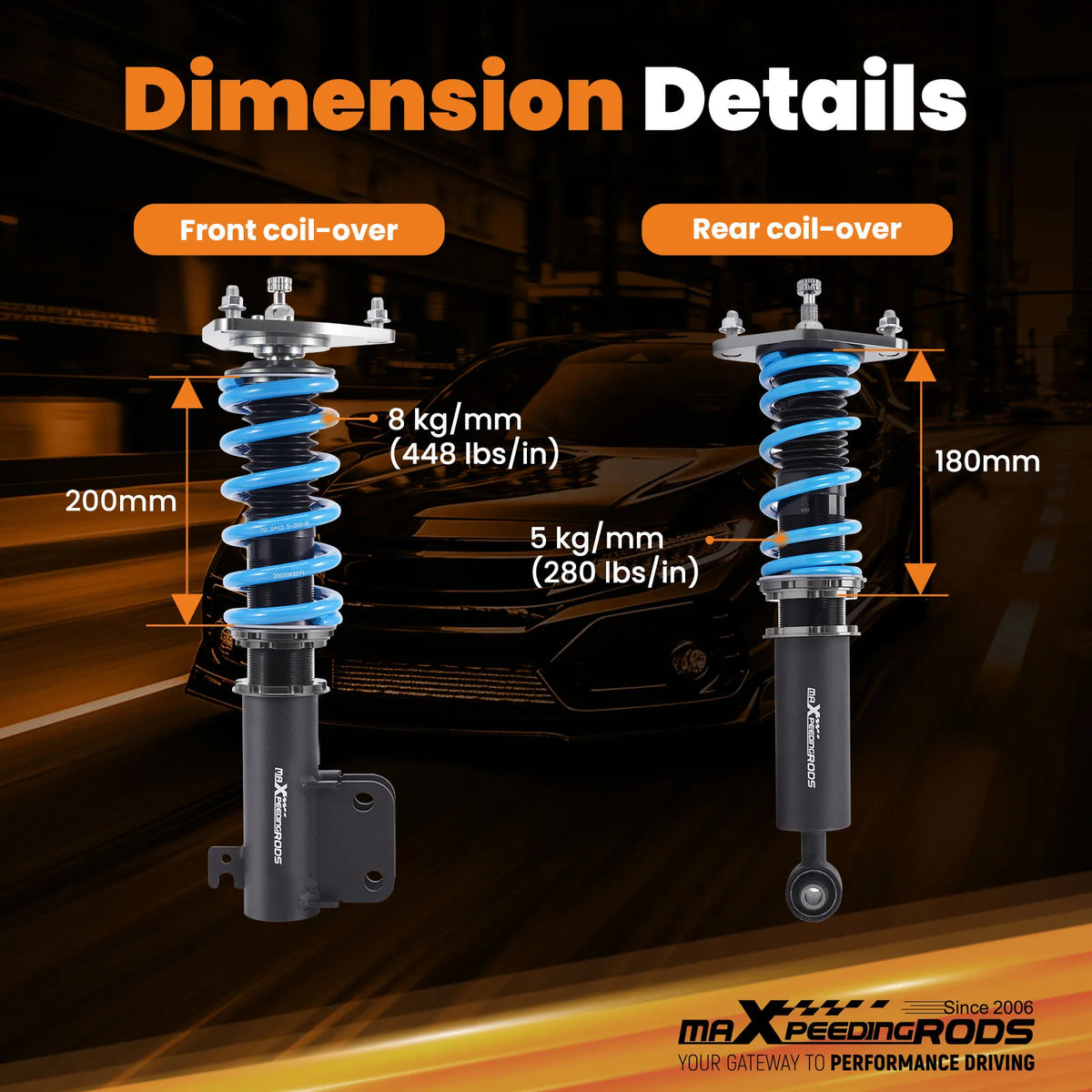 MaXpeedingrods T6 Coilovers for Subaru Forester SJ 2014-2018, 24-Way Adjustable Damping, Camber Plates