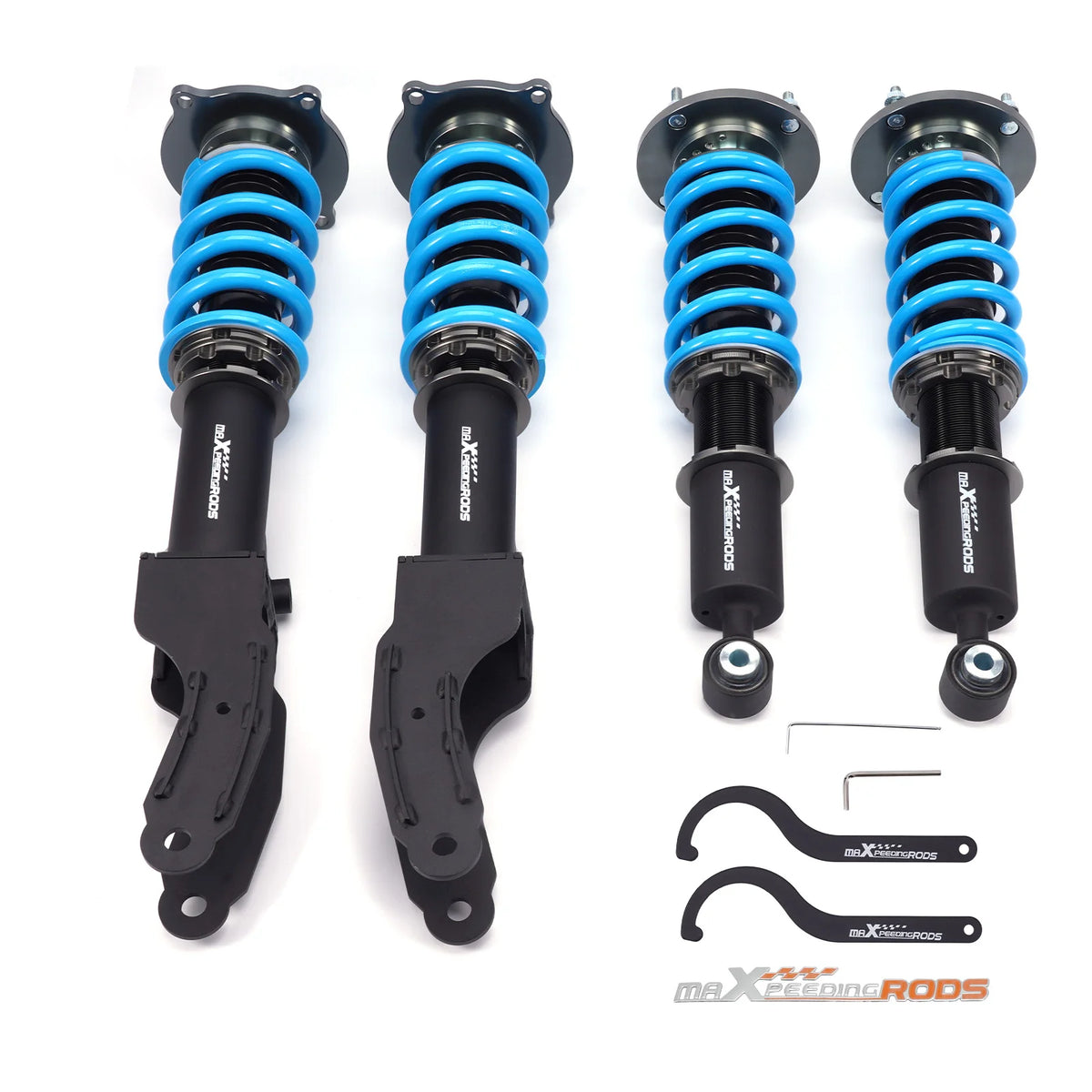 MaXpeedingrods T6 coilovers with blue springs and black bodies for 2002-2010 Porsche Cayenne 955 and 957
