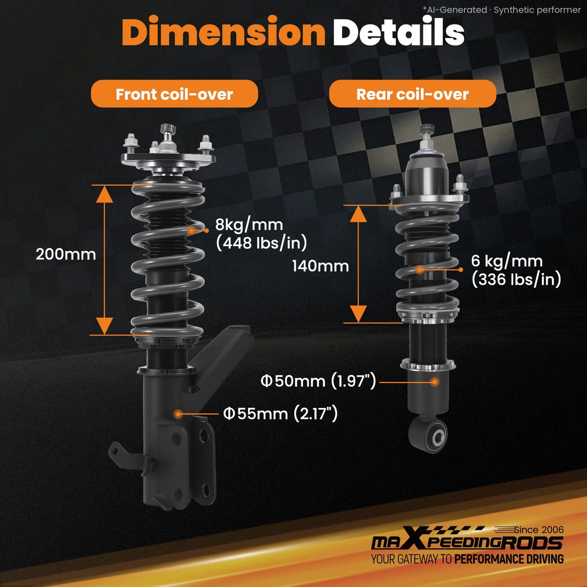 MaXpeedingrods T7 Coilovers for Honda Civic EM2 Coupe and ES/ET Sedan 2001-2005, 24-Way Damping