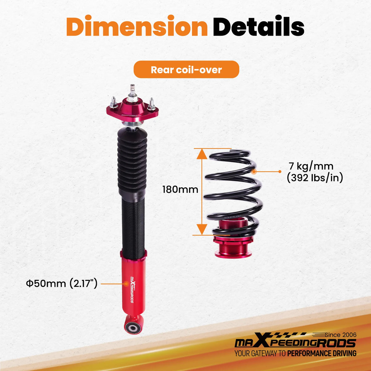 MaXpeedingrods 1998-2007 BMW 3 Series E46 Rear Coilovers, 24-Way Adjustable Damping, Height Adjustable, Red