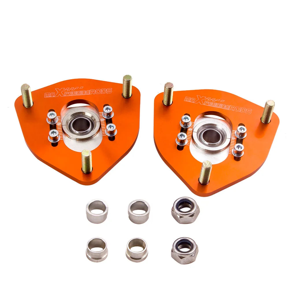 1995-1998 Nissan 240SX S14 Front Camber Plates, Adjustable Pillow Ball Top Mounts, Gold (Also Fits S13)