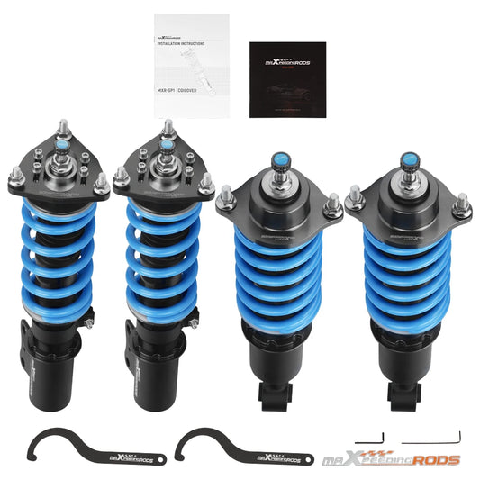 MaXpeedingrods T6 coilovers with blue springs and black bodies for 2008-2016 Mitsubishi Lancer FWD