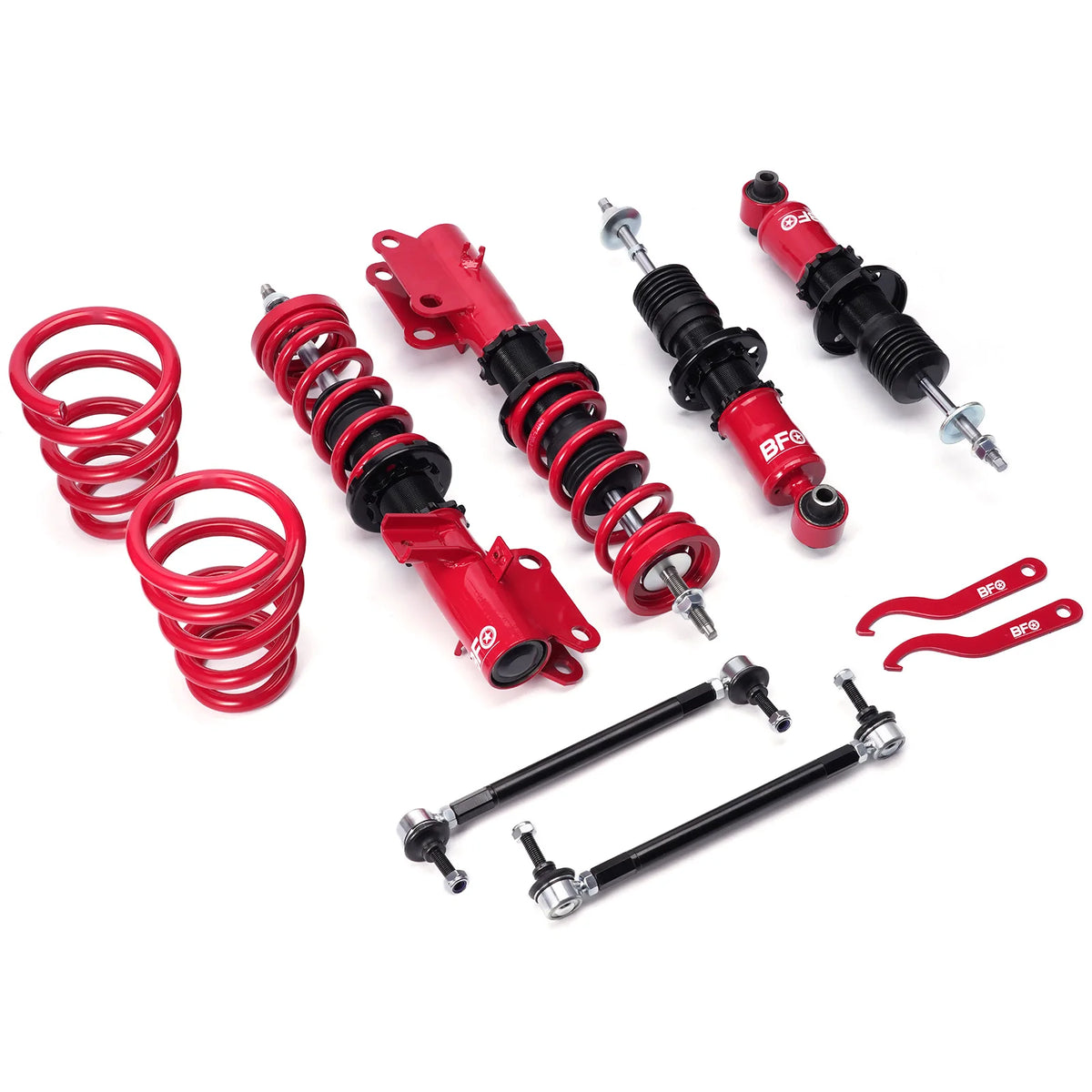 MaXpeedingrods coilovers with red bodies and red springs for the 2010-2015 Chevy Camaro