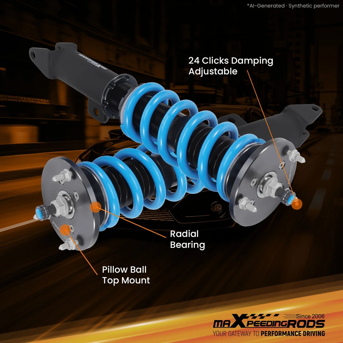 MaXpeedingrods T6 Coilovers for Dodge Charger RWD 2006-2010 and Challenger RWD 2008-2010, 24-Level Damping