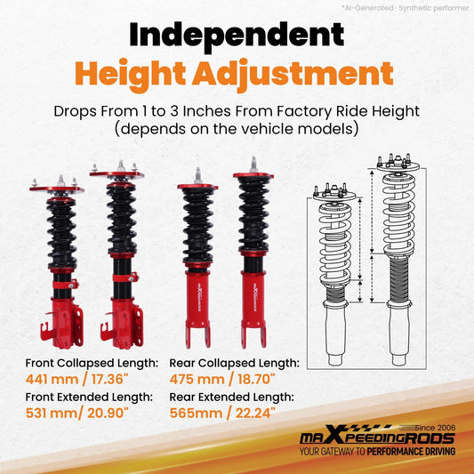 MaXpeedingrods red coilovers with black springs for 2015-2023 Nissan Maxima A36 and Altima L33