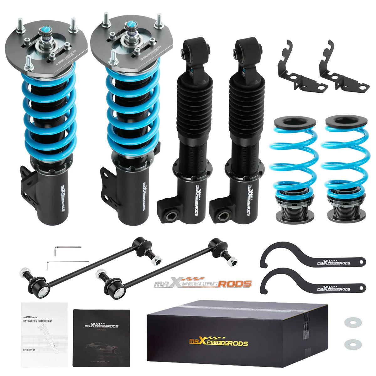 MaXpeedingrods T6 coilovers in black with blue springs for the 2005-2010 Chevrolet Cobalt