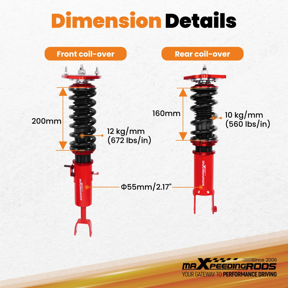 MaXpeedingrods Street Coilovers for Nissan 350Z Z33 2003-2008 and Infiniti G35 V35 RWD, 24-Way Damping