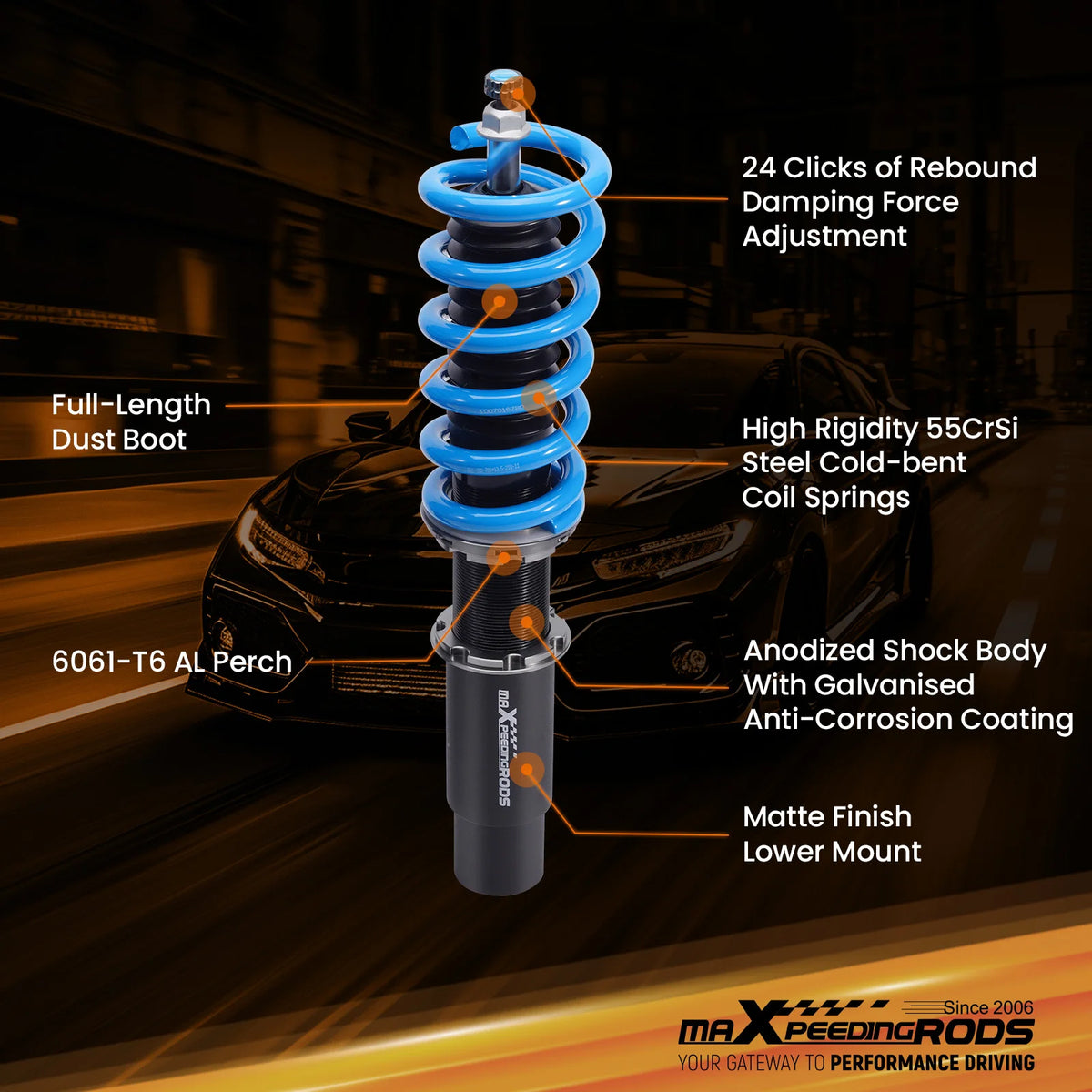 MaXpeedingrods T6 Coilovers for Audi A6 C7 and A7 Quattro 4G8 2012-2018, 24-Way Adjustable Damping