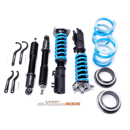 MaXpeedingrods T6 coilovers with blue springs and black bodies for 2001-2009 Volvo S60 FWD