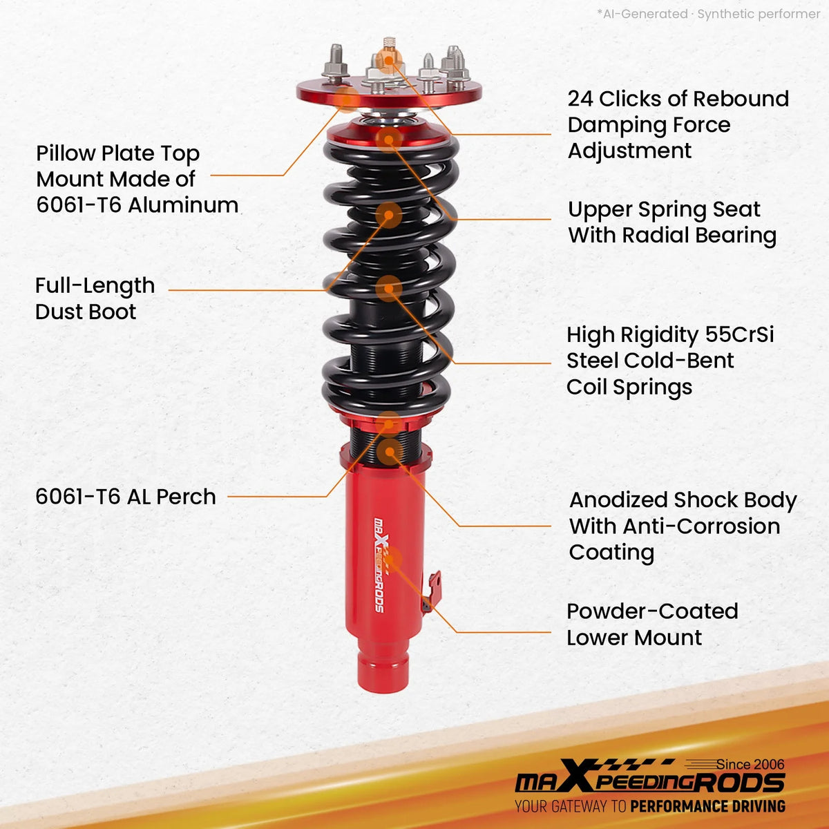 MaXpeedingrods Street Coilovers for Acura TL FWD and AWD 2009-2014, 24-Level Damping, 55 mm Bodies