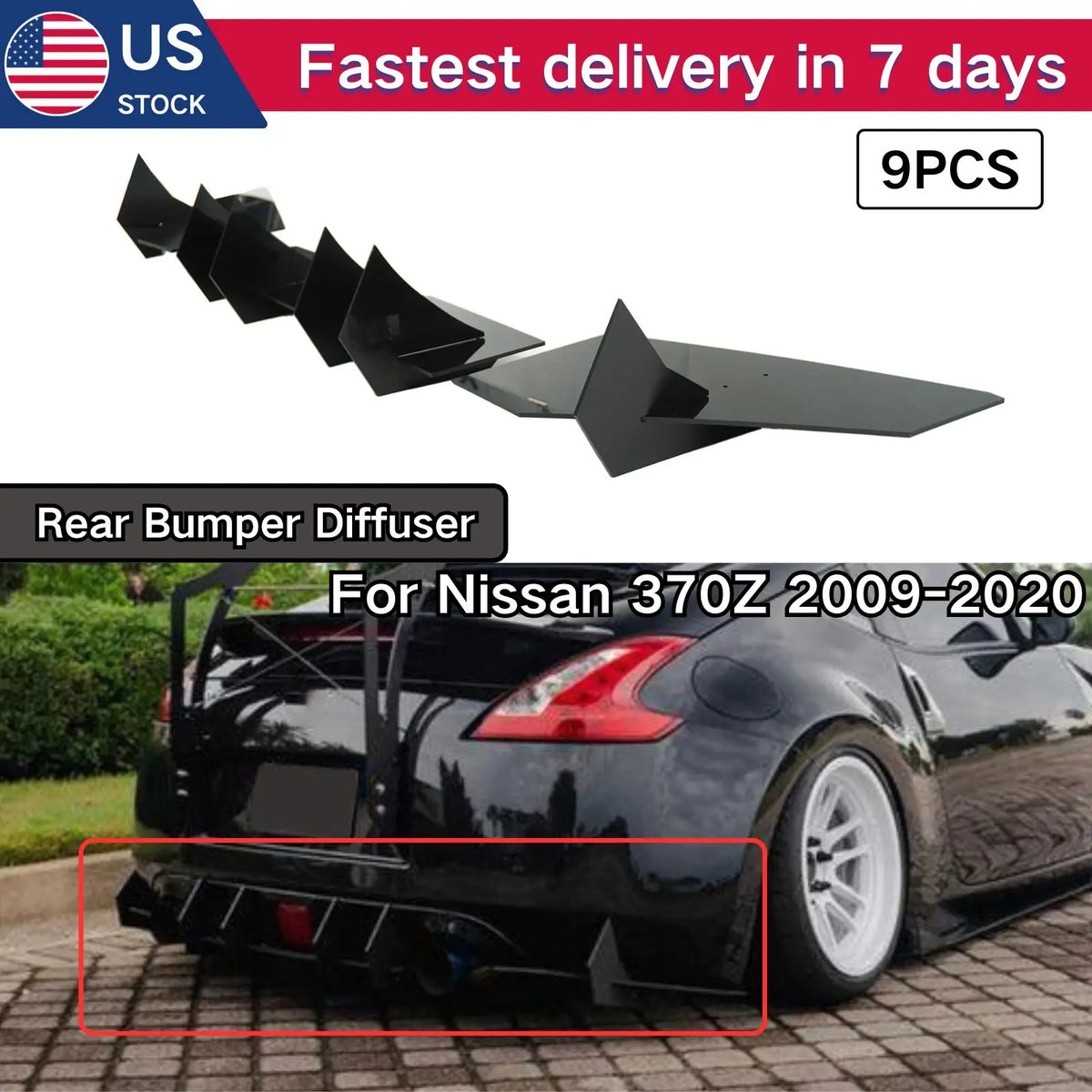 Glossy black ABS rear bumper diffuser for the 2009-2020 Nissan 370Z