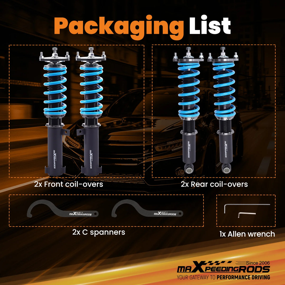 MaXpeedingrods T6 Coilovers, 24-Way Damping, for Mitsubishi Galant and Legnum VR-4 EC5A/EC5W 1999-2003, 2.5L V6