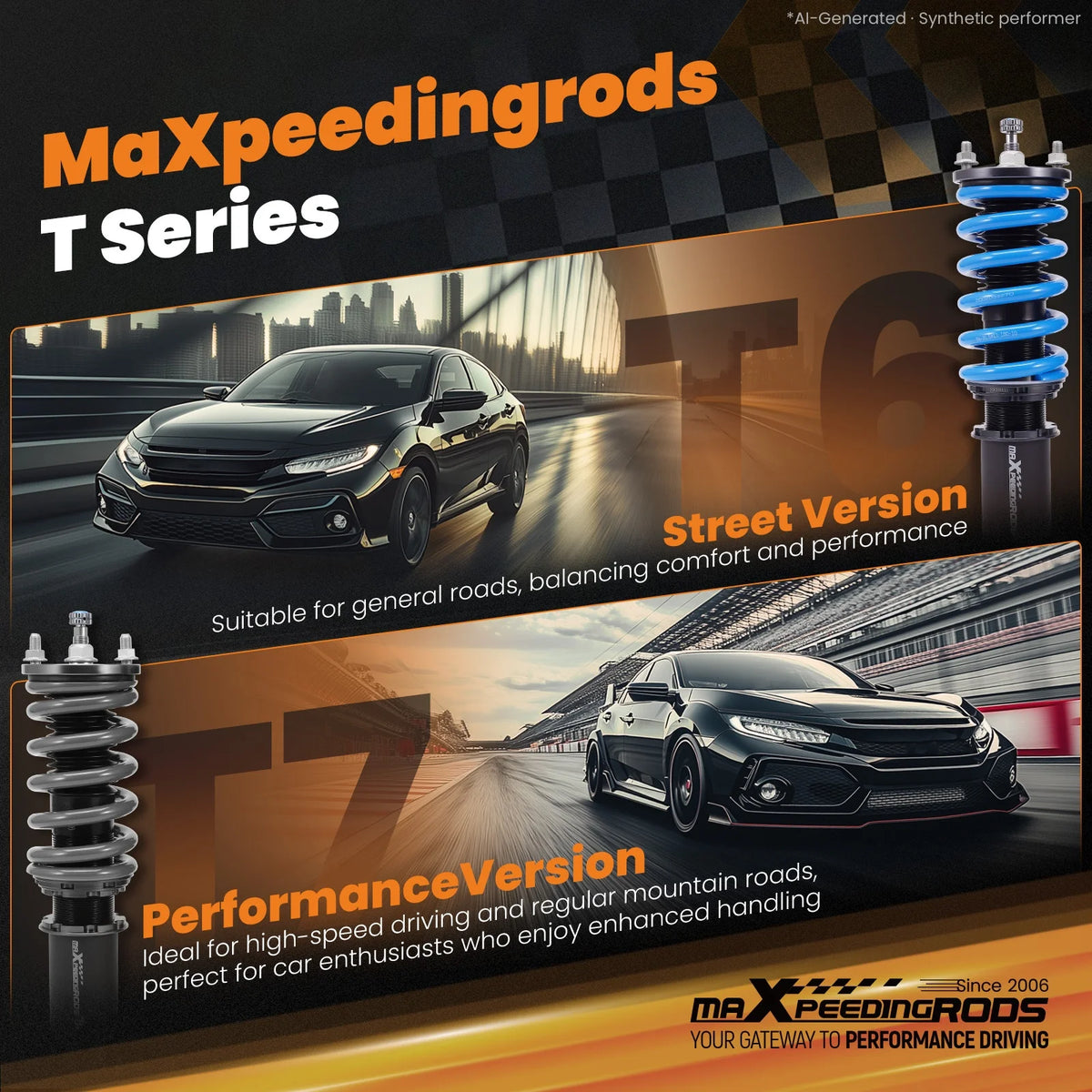 MaXpeedingrods T7 Coilovers for Honda Civic EJ EK EM 1996-2000, Civic, CR-X and Acura Integra, 24-Way Damping