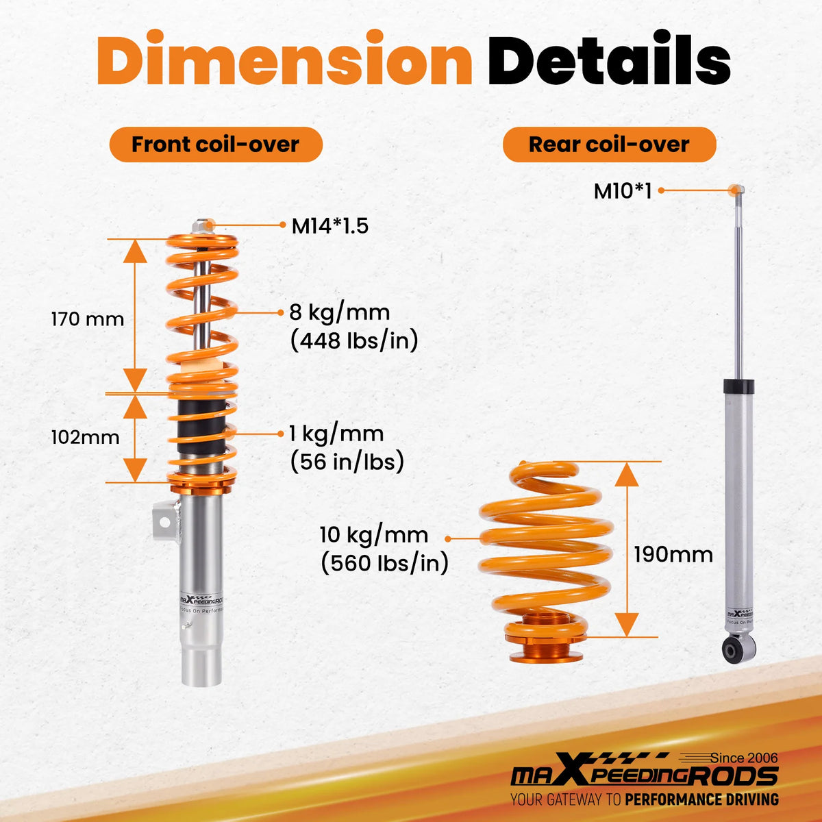 1997-2007 BMW 3 Series E46 Street Coilovers, Front and Rear Set, Height Adjustable, Fixed Damping